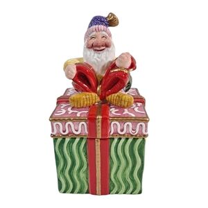 Vintage Fitz And Floyd Happy Holidays Lidded Box Hand Crafted Ceramic 2004